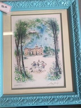 Turquoise framed art - super cute - signed